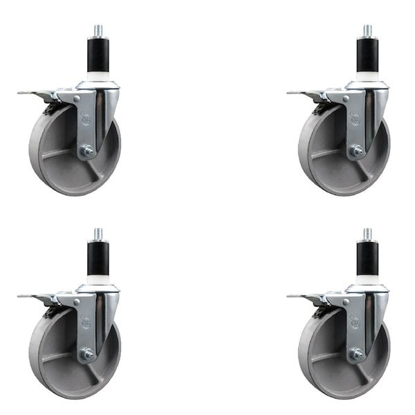5'' Semi Steel Swivel 1-3/8'' Expanding Stem Caster Set Total Lock Brake, 4PK